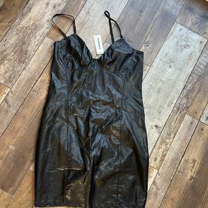 Black leather mini dress